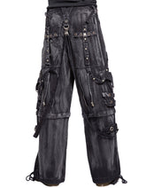 Black Acid Wash Gothic Cargo Pants – Distressed Wide-Leg Rave Trousers
